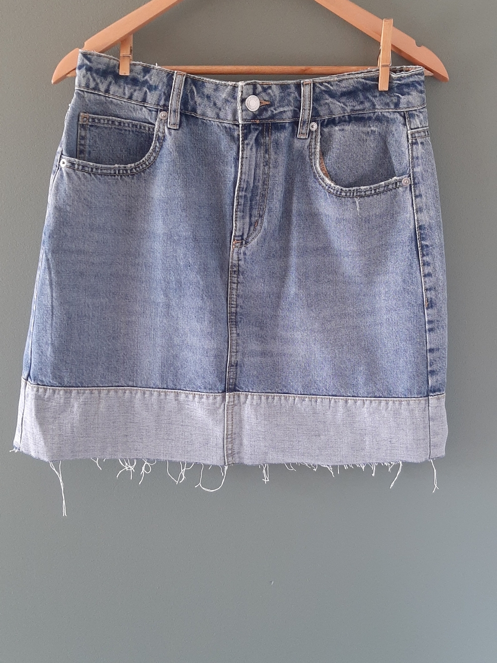 Dynamite Denim Mini Skirt with Rolled Hem - Light Blue